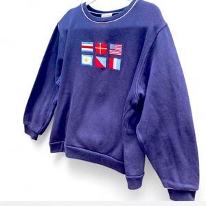 Vintage Studio Works Navy Men's Crewneck Sweater with Flag Design